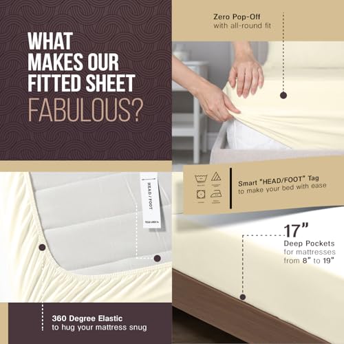 Image of TEXAS LINEN CO. 100% Egyptian Cotton Sheets California King Size - 2000 Series Luxury Cal King Sheet Set, Soft & Cooling Sateen Weave, 17 inch Extra Deep Pocket Hotel Collection Sheets (4 Pc, Ivory)
