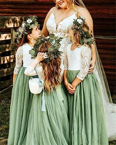 Image of 2Bunnies Girl Peony Lace Back A-Line Straight Tutu Tulle Party Flower Girl Dress