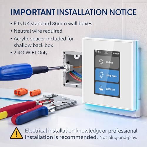 LANBON L8 Multi-Mode LCD Smart WiFi Light Switch with Custom Icons, RGB Ambient Lighting, Smart Life App, Alexa/Google, 4-in-1 Options (1/2/3-Gang & Curtain), UK 86 Box, Neutral Required, L8-HS - Image 7