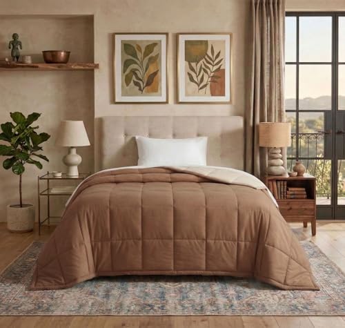 Image of VAS COLLECTIONS Reversible Single Bed Comforter 220 GSM Microfiber (60x90 Inch) | Soft Lightweight AC Comforter | All Season Quilt Duvet Blanket for Single Bed (Mocha Brown)