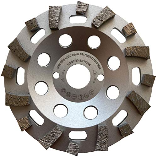 Rueda de copa de diamante PROFI 125 mm x 22.23 mm amoladora de copa placa de molienda para materiales de construcci�n duros baldosas de epoxi de hormig�n restos de solera adhesiva de 125mm