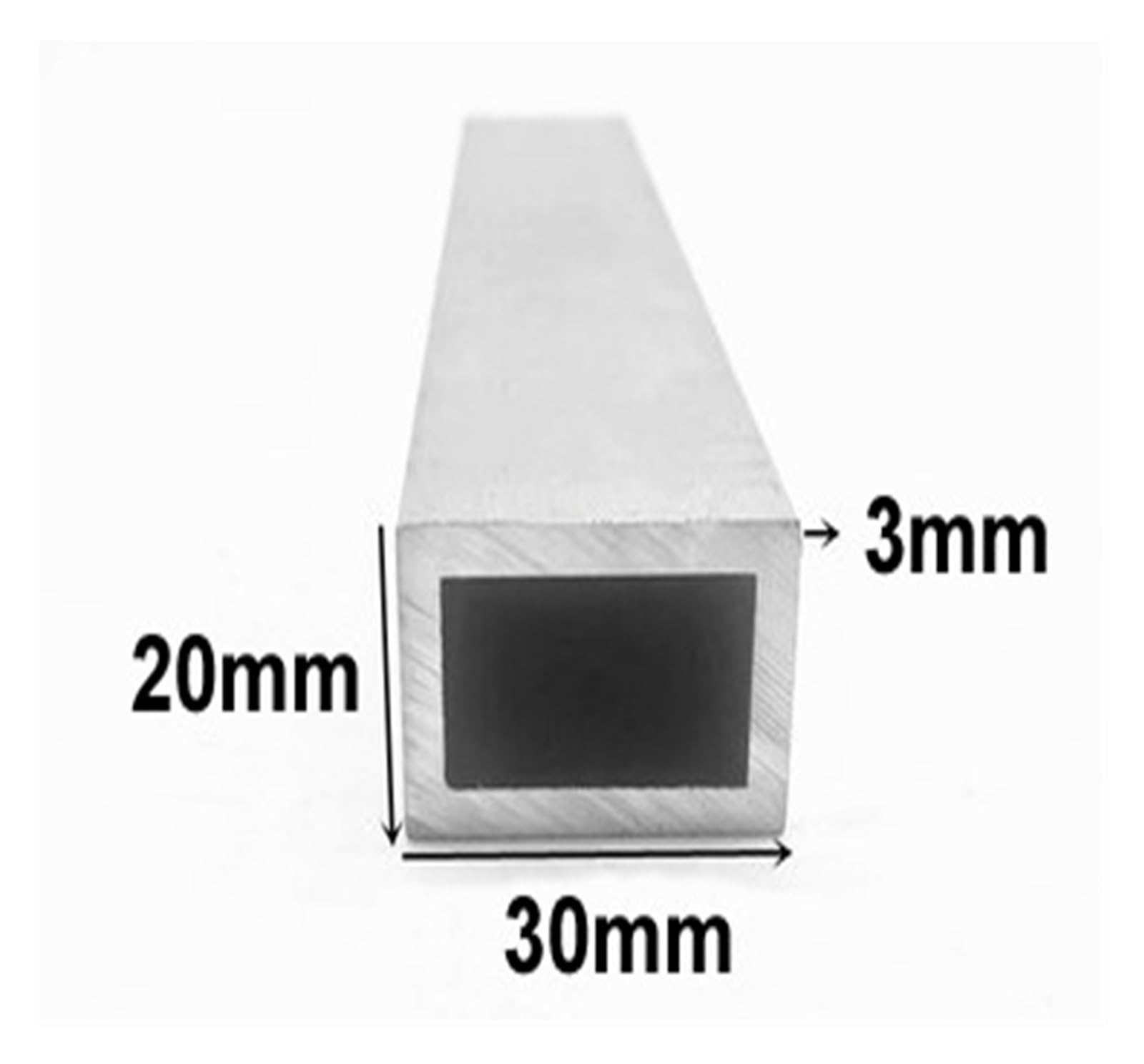 tubo cuadrado de aluminio, Perfil de tubo rectangular aluminio 20x30 mm espesor (1 mm/2 mm/3 mm), cuadrado 6063, perfil(20x30x3mm,500mm)