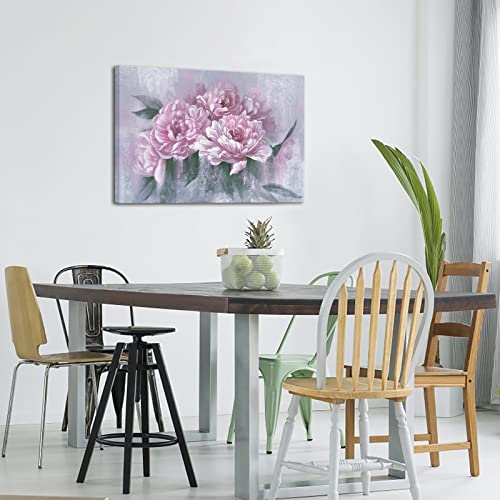 Levvarts Vintage Flower Canvas Wall Art Peony Flower Blossom Painting Picture Pink Floral Artwork Framed For Home Living Room Bedroom Decoration 24X36Inch #TOP2