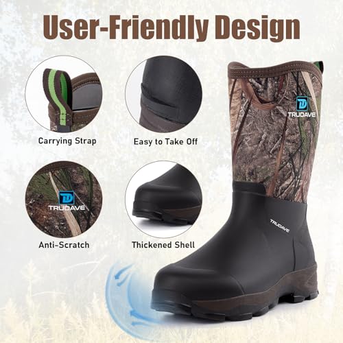 Image of Trudave Rubber Boots for Men with Steel Shank, Waterproof Mid Calf Mens Rain Boots, 5.5mm Neoprene Insulated Mud Work Boots for Garde
