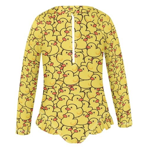 Duck Pattern Girls Long Sleeve Swimsuit Rash Guard One Piece Bathing Suits Zipper 3-12T2