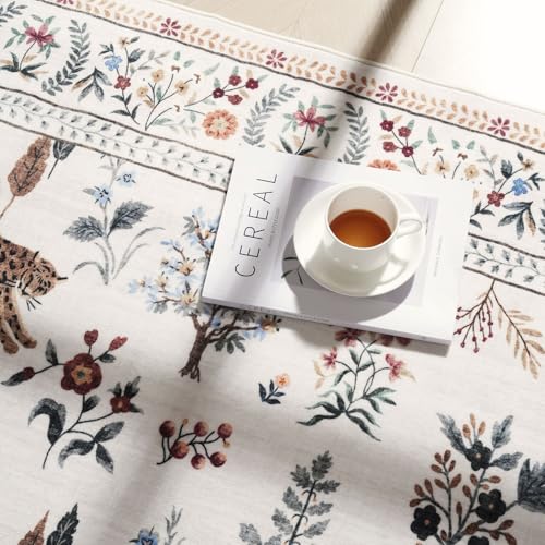 Runner Rug for Kitchen Non Slip 2'6''x8' Washable Rugs with Rubber Backing Soft Floral Animal Carpet Runner for Kitchen, Laundry, Bedroom, Bathroom (Beige)