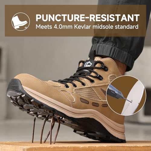 Image of Steel Toe Boots for Men Indestructible High Top Work Shoes for Men Comfortable Safety Shoes Puncture Proof Hiking Construction Shoes Botas de Trabajo para Hombre