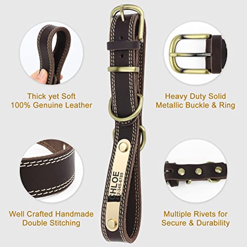 Tagme Personalized Brown Leather Dog Collar, 4 Sizes For Boy & Girl, Thick Soft Collars With Heavy Duty Metal Buckle, Custom Engraved Name Id Tag, Xs For Puppy And Small Dogs #TOP3