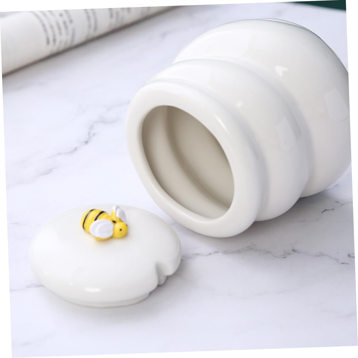 Cabilock Organic Honey Jar Stirrer Ceramic Honey Pot for Kitchen for Family Friends