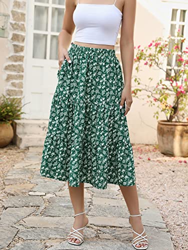 Lyrur Women'S Skirts High Elastic Waist Casual Ruffle Boho Floral Summer Tiered Midi Skirts With Pockets thumb #3