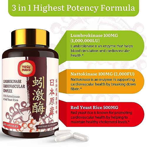 Lumbrokinase 100mg (Max Activity 1,000,000 LKU),Nattokinase 100mg-2,000 FU of Activity and Red Yeast Rice 300mg, Potent Lumbrokinase Enzymes Supplement for Circulatory,Cognition,60 Capsules - Image 3