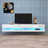 Noskatu 80' TV Stand Hanging TV Consoles Wall Mounted TV Cabinet with 20 Color LEDs Floating...