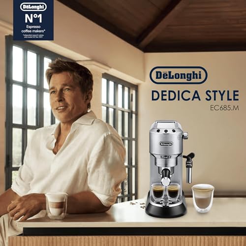 Image of De'Longhi Dedica Style Espresso Machine with Milk Frother, 15-Bar Pressure, Original Italian Barista Style Coffee Maker for Home, Make Espresso, Latte, Cappuccino & Iced Coffee, Metal Finish, EC685.M