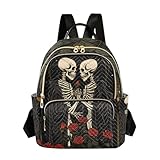 ALAZA Skull in Love with Roses Flowers Mini Backpack Purse for Women Travel Bag Lightweight Shoulder Bag Fashion Daypack