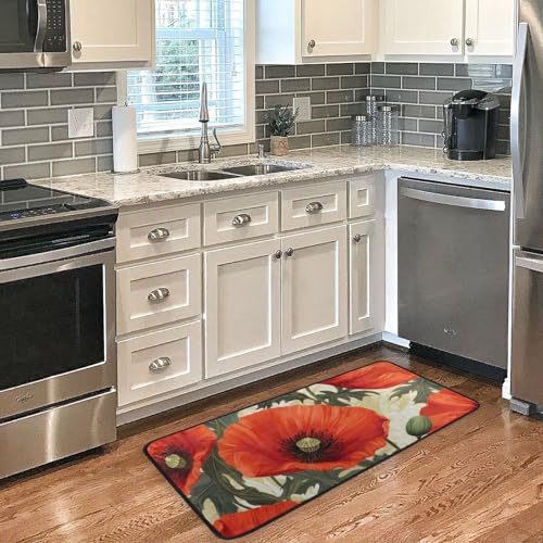 Red Poppy Flowers Kitchen Rugs Kitchen Mat Floor Mat Anti Fatigue Non Skid Washable Bath Rug Runner Doormats Carpet Sink Mat Home Decor 39 X 20 inch