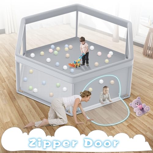 Image of besuhot Baby Playpen 65x65 Inch, Large PlayPen for Babies and Toddlers Hexagonal Type Baby Play Yards for Toddlers Infants