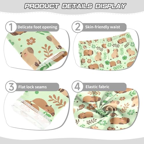Cute Capybara Green Flowers Girls Leggings Soft Comfortable Athletic Leggings Dancing Pants for 4-10 Years3