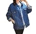 Loose Women Blue Washed Pocket Button Boyfriend Denim Jacket Coat(M-Chest 42.5'', Blue)