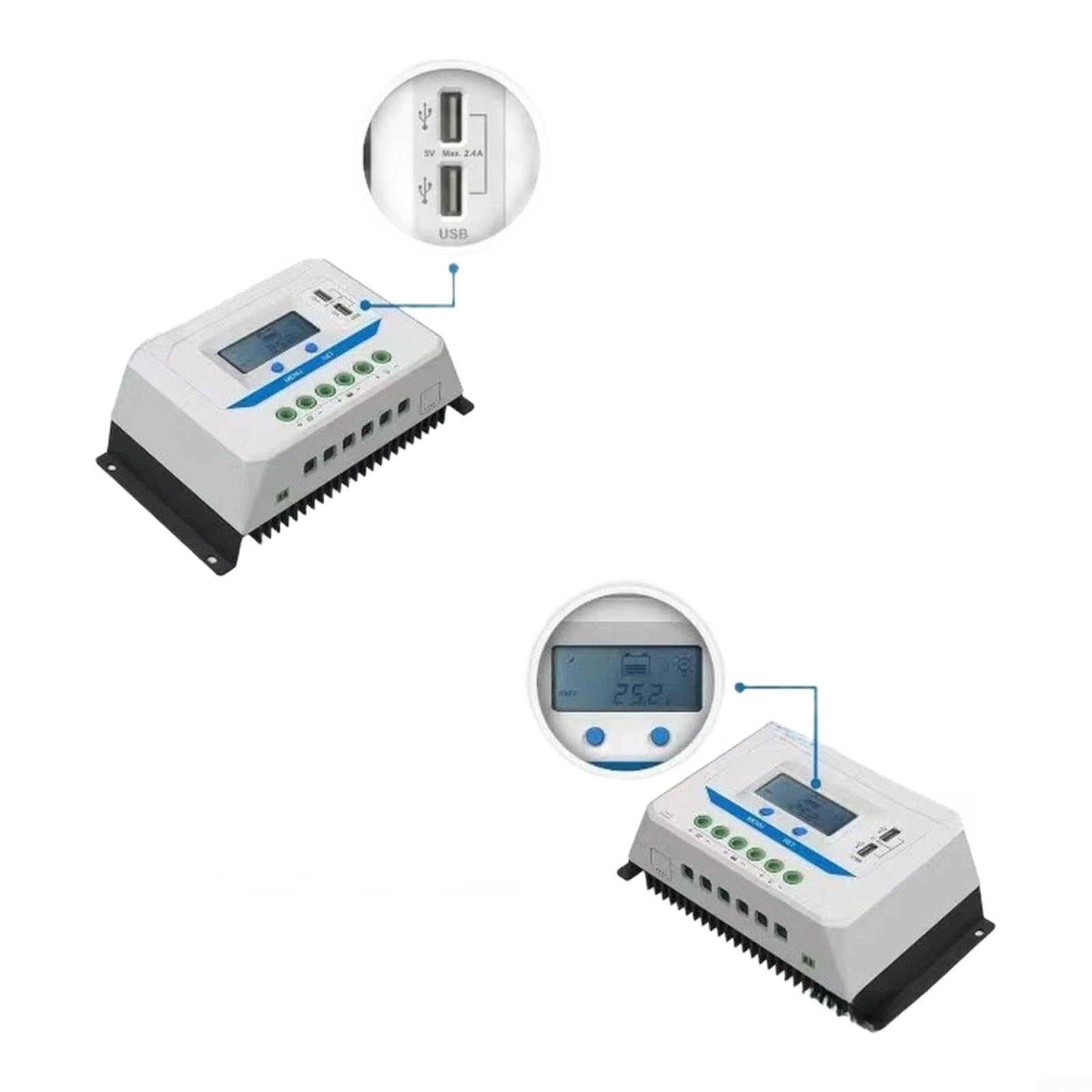 Regolatore di carica solare 12/24 V per PWM con display LCD, doppia porta USB, per camper, campeggio, barca e impianto solare, compensazione della temperatura (30 A)