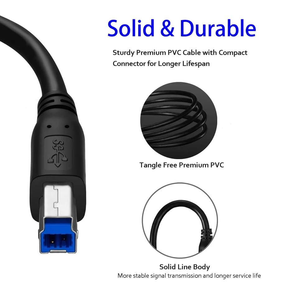 Miniatura 5 de Cable USB tipo C a USB B 3.0 de 6.6 ft USB C macho a USB B macho de alta velocidad 5 Gbps C a B macho Cable