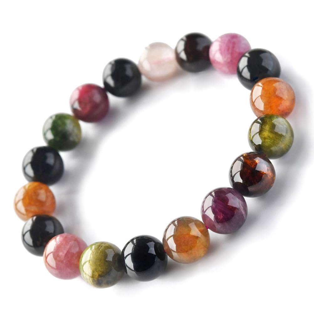 Pulseras con Cuentas de Cristal para Mujer, Pulsera Colorida de Cristal de turmalina Pulseras elásticas con Cuentas de Chakra de 6-13 mm, Joyas para Mujer con Piedras Preciosas,Collection,10mm