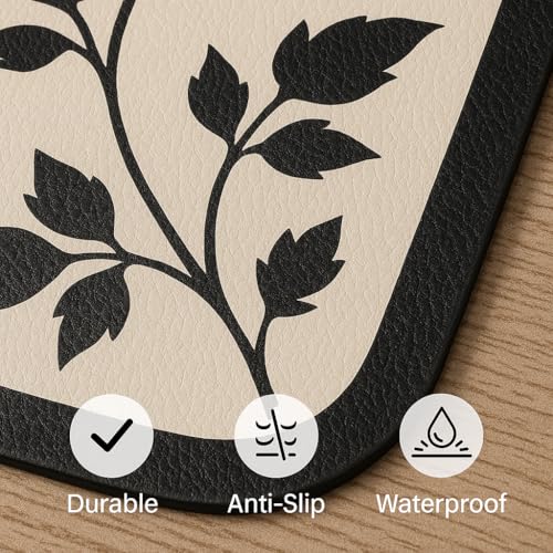 Image of YELONA Leather Dining Table Placemats Set of 2 - Waterproof, Heat Resistant, Anti-Slip, Easy to Clean Table Mats for Dining Table, Kitchen & Home Decor (Black Botanical, 40 x 30 cm)