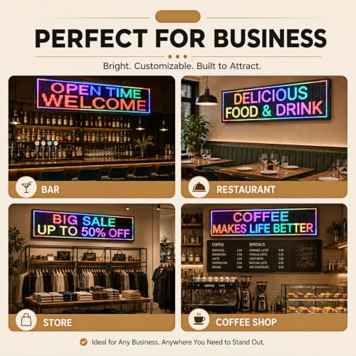 Image of P10 Outdoor Programmable LED Signs IP65 Waterproof, WiFi Control Scrolling LED Sign 39 inchx14 inch Open Welcome Sign Display Digital Advertising Board DIY Design Text, Border, Colour, Logo