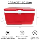 HRWIN 50 Liter Ice Box Cooler with Long Lasting Ice – Secure Lock System and Durable Design – Ideal for Travel, Picnic, Sports, Beach Parties and Outdoor Trips (1 Pcs) (Red) gallery image