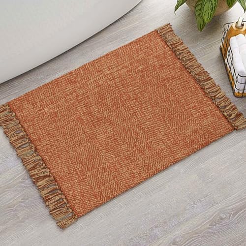 Collive Small Bathroom Rug, 2' x 3' Hand-Woven Low Profile Front ...