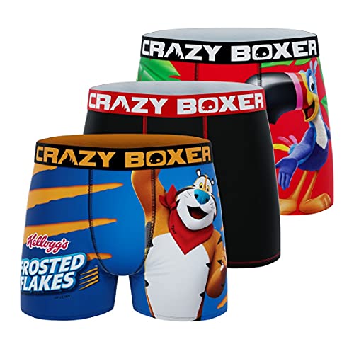 CRAZYBOXER Menâ€™s Kelloggs Froot Loops And Tony Pack Of 3 Breathable Soft Micro-Stretch Boxer Briefs