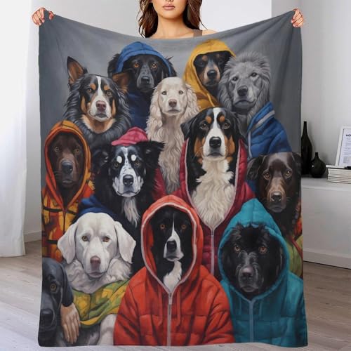 Plaid sweat à capuche chien 3D en microfibre douce couverture géante 180x200cm