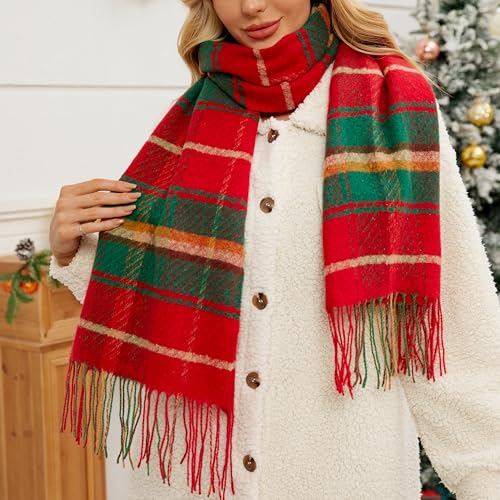 FINIZO Winter Scarf for Women Cashmere Feel Scarfs Large Tassel Plaid Scarf Blanket Wrap Shawl Ladies Gifts4