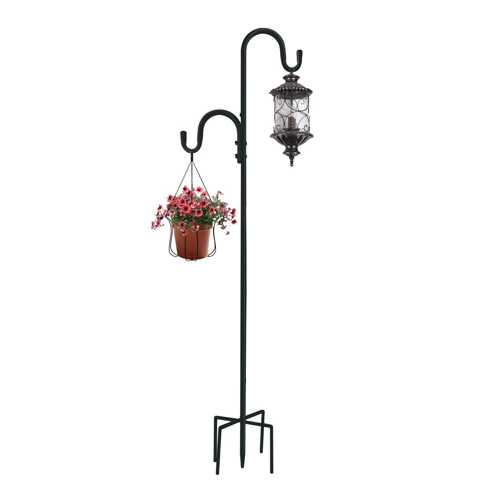 MIPON 78 Inch Double Shepherds Hooks for Outdoor Bird Feeder,Hanging Plants,Solar Light,Adjustable 78/62/46/30 Inch,3/4 Inch Width Garden Shepards Hook