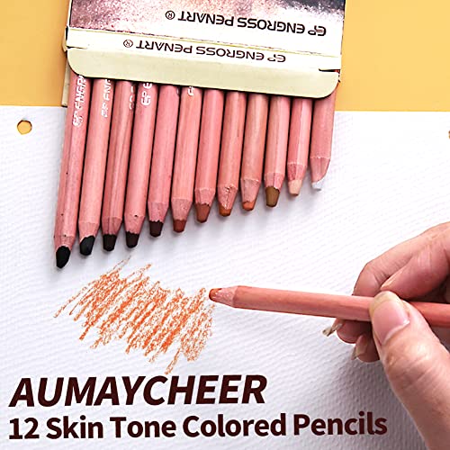 Aumaycheer Skin Tone Colored Pencils, 12 Colors Pastel Pencils Set For Adults Coloring Drawing Portraits Sketching Shading Skintone Charcoal Pencils For Artists & Beginners #TOP1