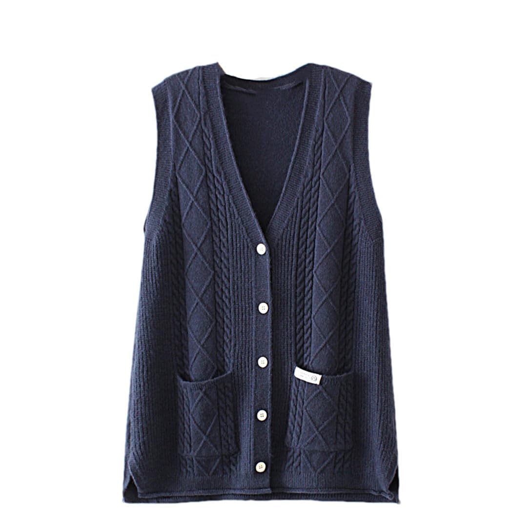 Jersey Sin Mangas para Mujer, Talla Grande, Chaleco De Punto Trenzado, Cárdigan con Bolsillo Y Cuello En V