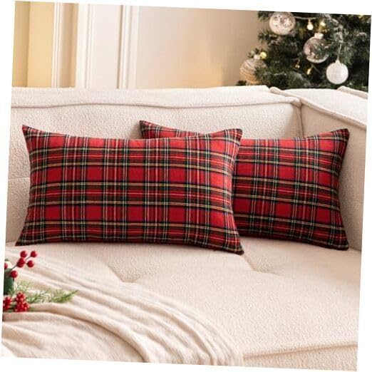 The Purple Tree Christmas Check Cushion Pillow Cover for Living Room Sofa (Pack of 2, 12×18 inch) Red Christmas Theme Cushion Cover, Sofa Christmas Decor The Purple Tree Christmas Check Cushion Pillow Cover for Living Room Sofa (Pack of 2, 12×18 inch) Red Christmas Theme Cushion Cover, Sofa Christmas Decor