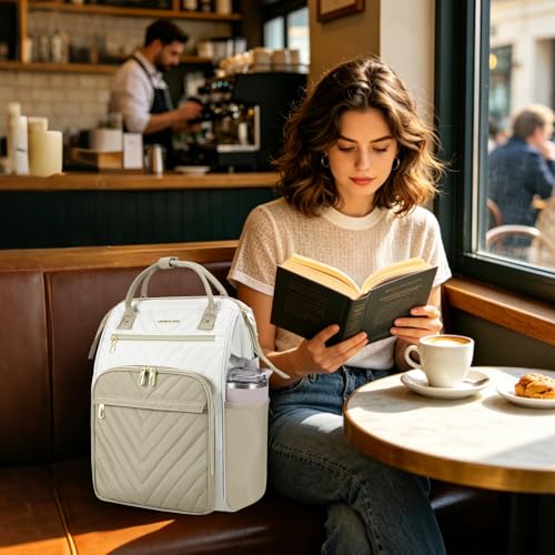 Image of VANKEAN 17 Inch Laptop Backpack for Women Fashion Computer Work Bag, Large Capacity Waterproof Backpack, College Daypack Business Travel(Beige-Khaki, 17.3 Inch)