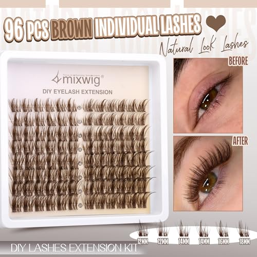 Wimpernbüschel Kit Wispy Wimpernbüschel Wimpernverlängerung Natürliche Wimpernverlängerung Kit mit 12-18MM Braune Einzelwimpern Wimpern Bonding und Versiegelung & Wimpern Applikator