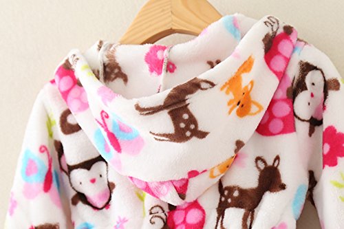 Image of Toddlers /Kids Hooded Robe Soft Fleece Bathrobe Children Pajamas Baby Plush Robe (Black Leopard, 4T)