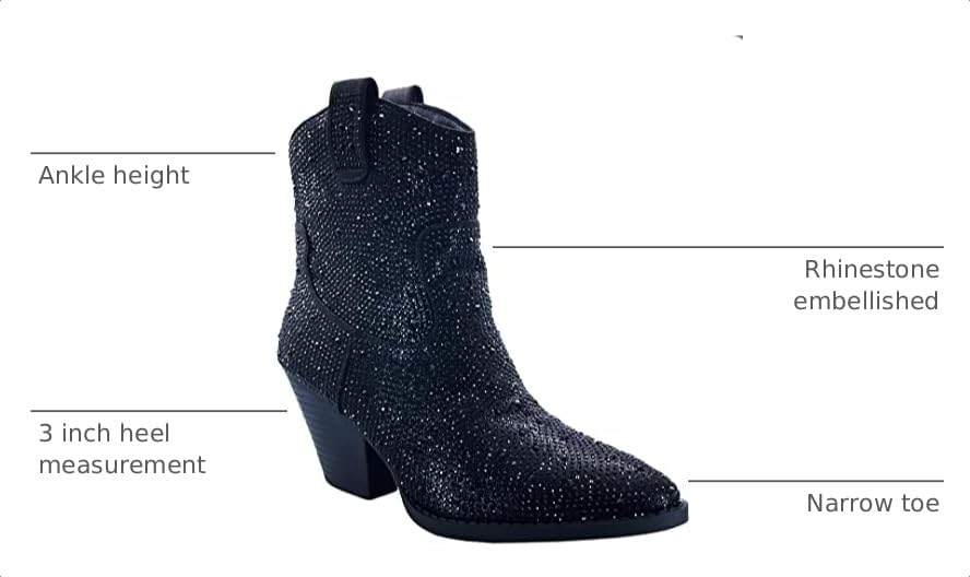 Image of ABSOLEX Women Western Cowgirl Cowboy Pointed Toe Rhinestone Ankle Booties