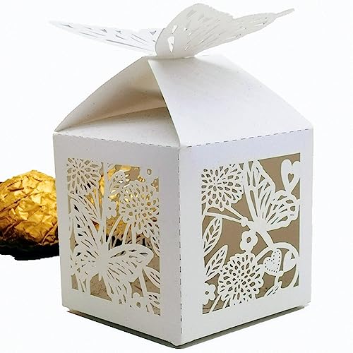 Boîte à chocolat mariage découpée au laser en motif papillons et fleurs - Lot de 500