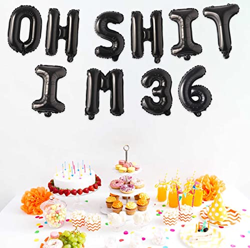 Image of Oh I'm 36! Latex Balloons 16 Inch Black Hallo Twenty Five Cheers to 36 Years Old Theme Decor for Man Woman Happy 36th Birthday Party Photo Studio Prop Flag Decorations Favors Supplies