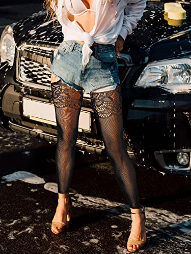 6 Pairs Fishnet Stockings for Women Footless Tights High Waist Suspender Pantyhose Garter Belt Leggings for Halloween(Stripe) 5