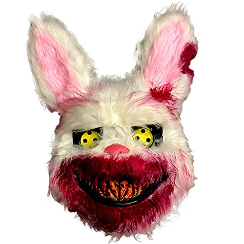 Halloween Spooky Plush Mask, Bloody Creepy Animal Head Mask, Horror Costume Play Party, Haunted House, Ghost Bar, Supplies for Adults, Prank Evil Bloody bunny Mask
