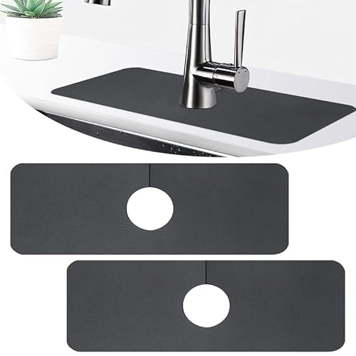 Professional Sink Faucet Mat, Water Splash Guard For Sink Faucet, Absorbent Sink Drip Catcher, 15" Ternal Sink Mat, Dish Drying Pad Behind Faucet, Drip Mat For Kitchen Bathroom, Farmhouse, Rv- 2Pack #TOP3