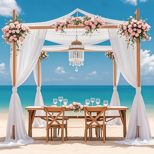 Image of FOTSHARER Ceiling Drapes for Weddings White Ceiling Drapes 5x20FT Wide 4 Panels Tulle Curtain Panels Ceiling Ceiling Fabric Draping Fabric for Bedroom Ceremony Chiffon Curtain Backdrop Decorations
