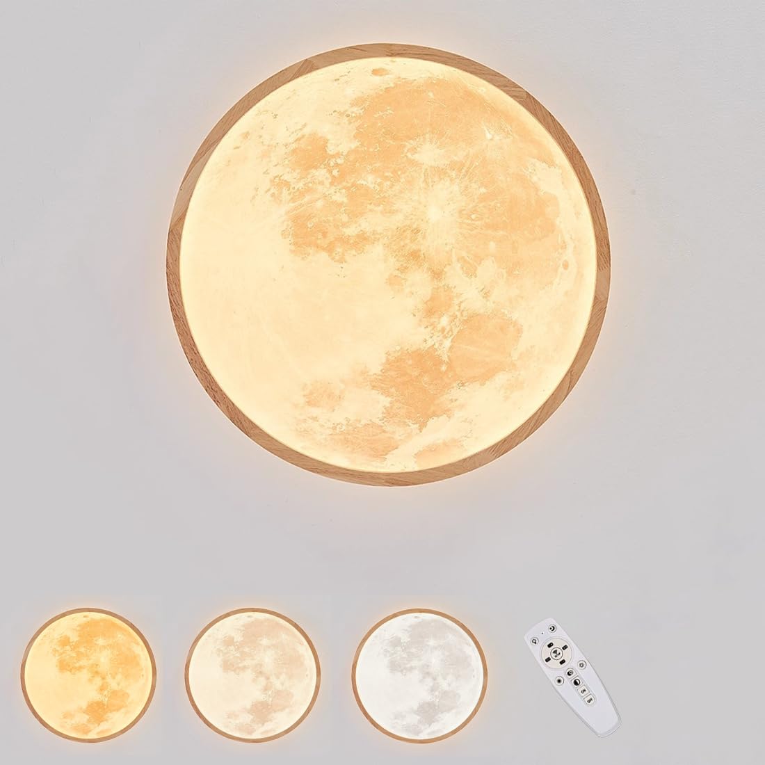 Lampka nocna z drewna, lampa ścienna do pokoju dziecięcego, ściemniacz i pilot zdalnego sterowania, księżyc ścienny, dekoracja do pokoju dziecięcego, lampka nocna 3D, księżyc
