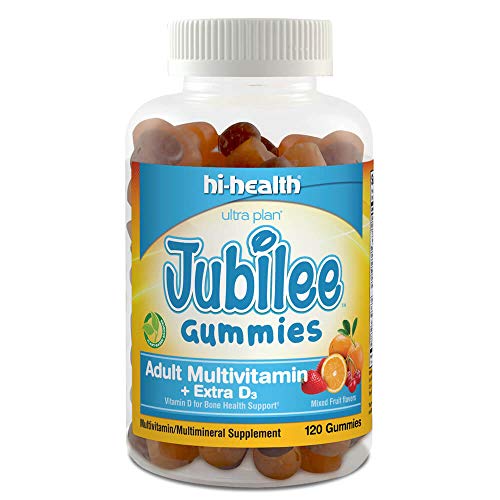 Jubilee Gummy Adult Multivitamin + Extra Vitamin D3, Gummy Vitamin, Plant Based, Gluten-Free, Natural Fruit Flavors (120 Gummies)