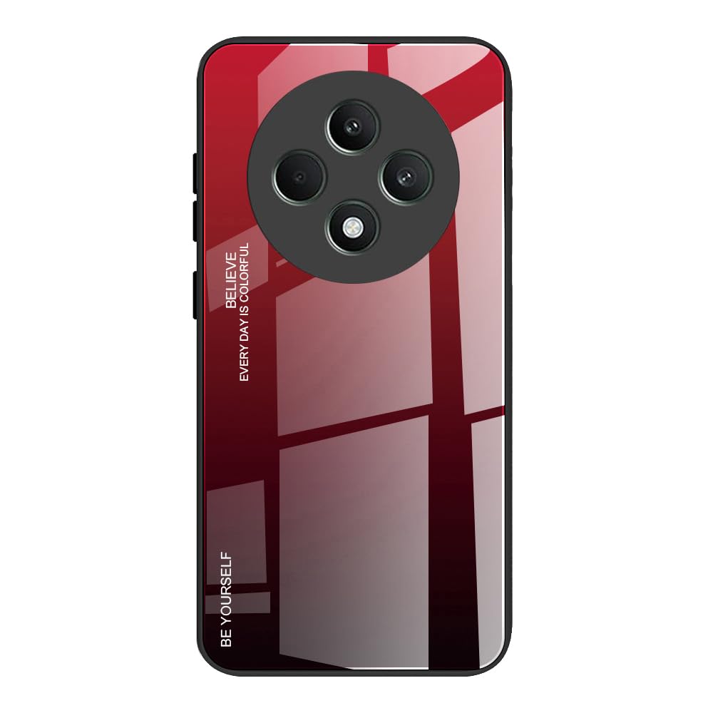 DEDUX Case for Oppo Reno 12F 4G / Reno 12 FS 5G / Reno12 F 5G, Gradient Tempered Glass Back Case and Shockproof Silicone Tpu Protective Phone Case Cover (Red/Black)