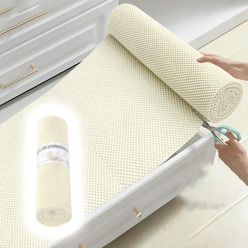 引き出しライナー/窓枠マットロール、 キッチンキャビネット用滑り止め棚ライナー(非粘着式)、 サイズに合わせてカットでき、洗える窓枠プロテクター(Beige,0.5x1.5m (1.7x4.9ft))